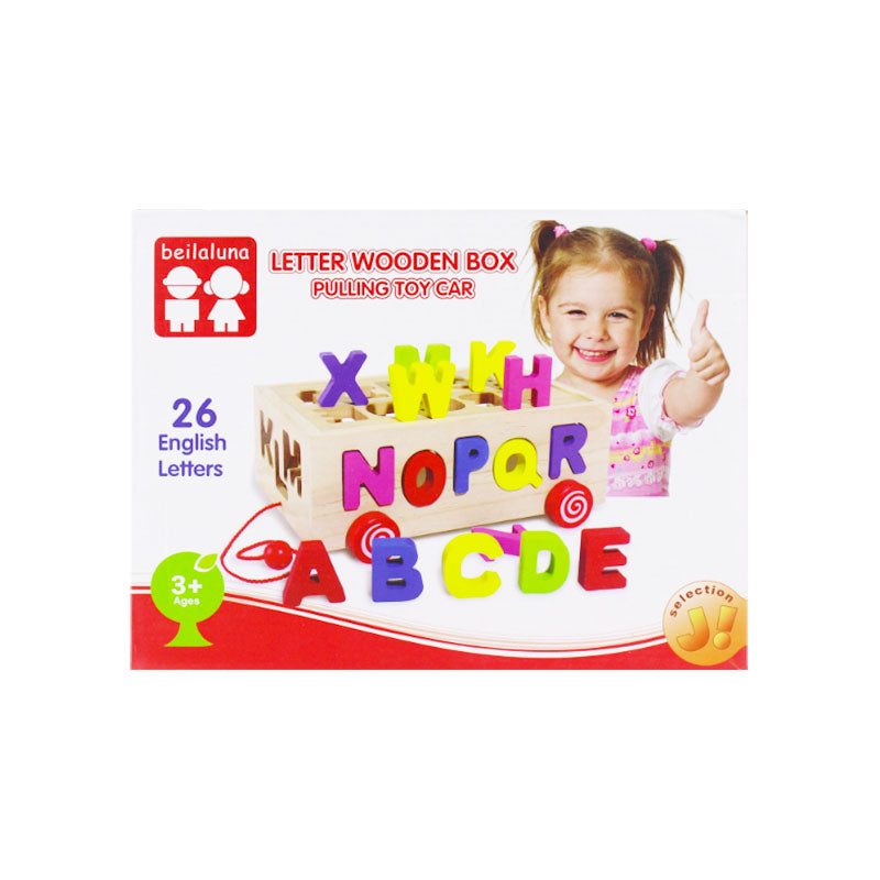 LETTER WOODEN BOX PULL TOY CAR
