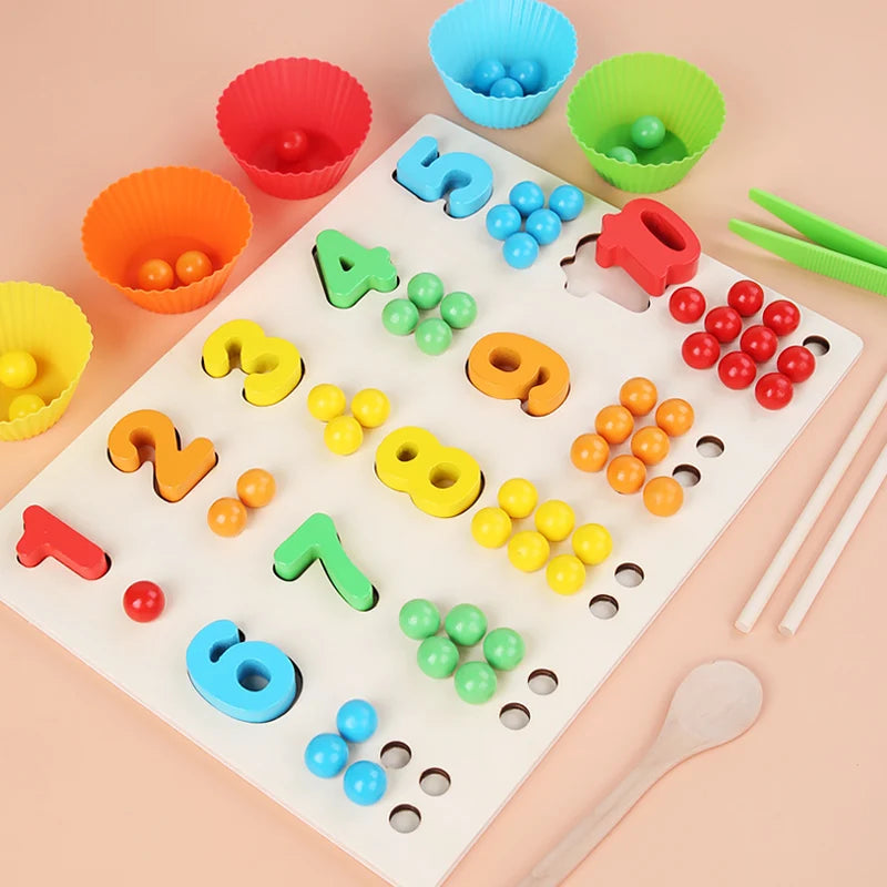 WOODEN NUMBER PUZZLE BOARD WITH BEADS COUNTING