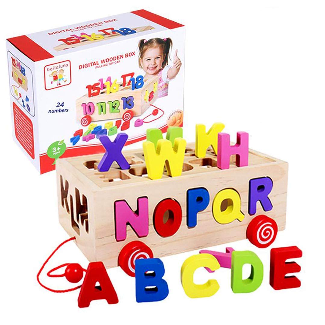LETTER WOODEN BOX PULL TOY CAR