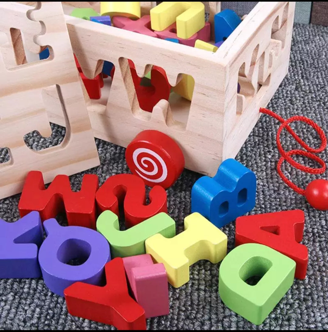 LETTER WOODEN BOX PULL TOY CAR