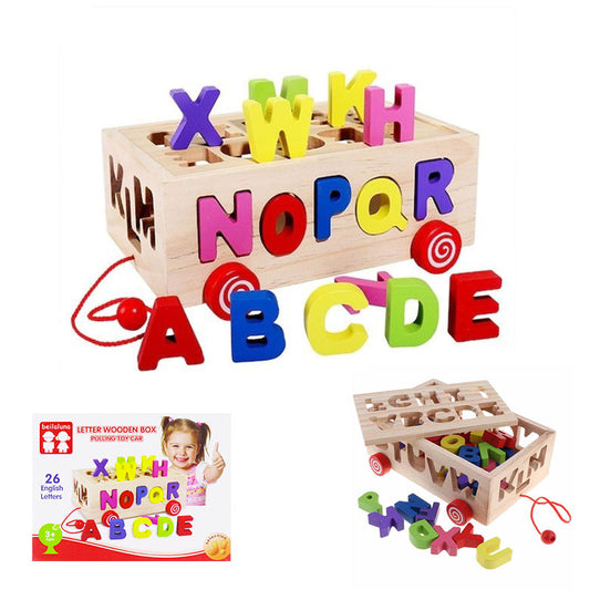 LETTER WOODEN BOX PULL TOY CAR