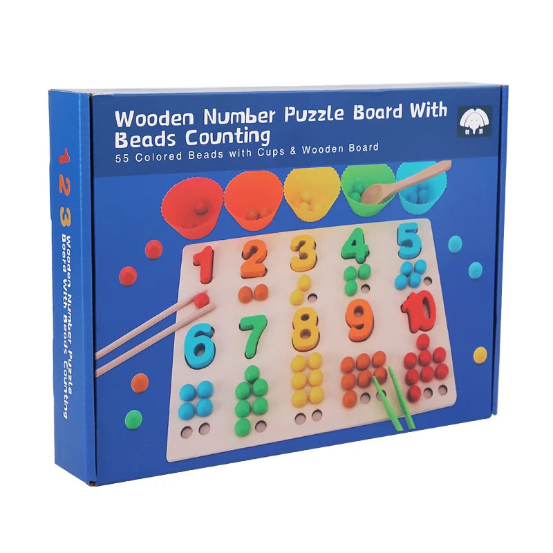 WOODEN NUMBER PUZZLE BOARD WITH BEADS COUNTING