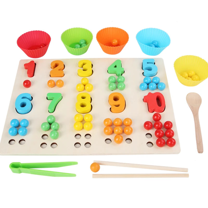 WOODEN NUMBER PUZZLE BOARD WITH BEADS COUNTING