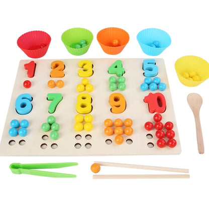 WOODEN NUMBER PUZZLE BOARD WITH BEADS COUNTING