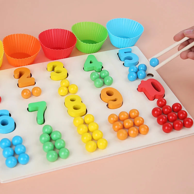 WOODEN NUMBER PUZZLE BOARD WITH BEADS COUNTING
