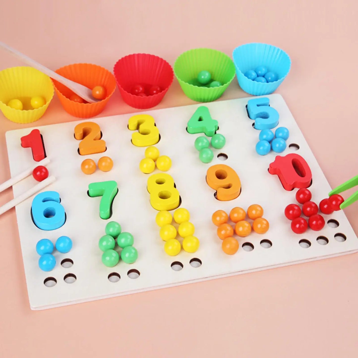 WOODEN NUMBER PUZZLE BOARD WITH BEADS COUNTING